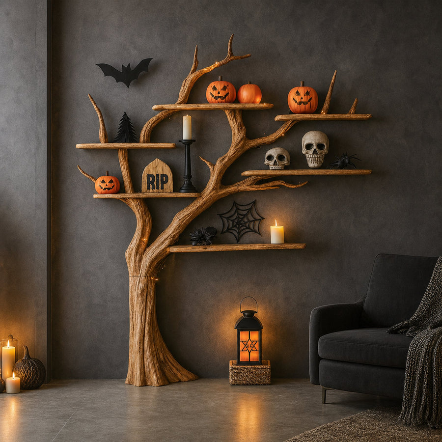 Rustic Tree Shelf Living Room Halloween