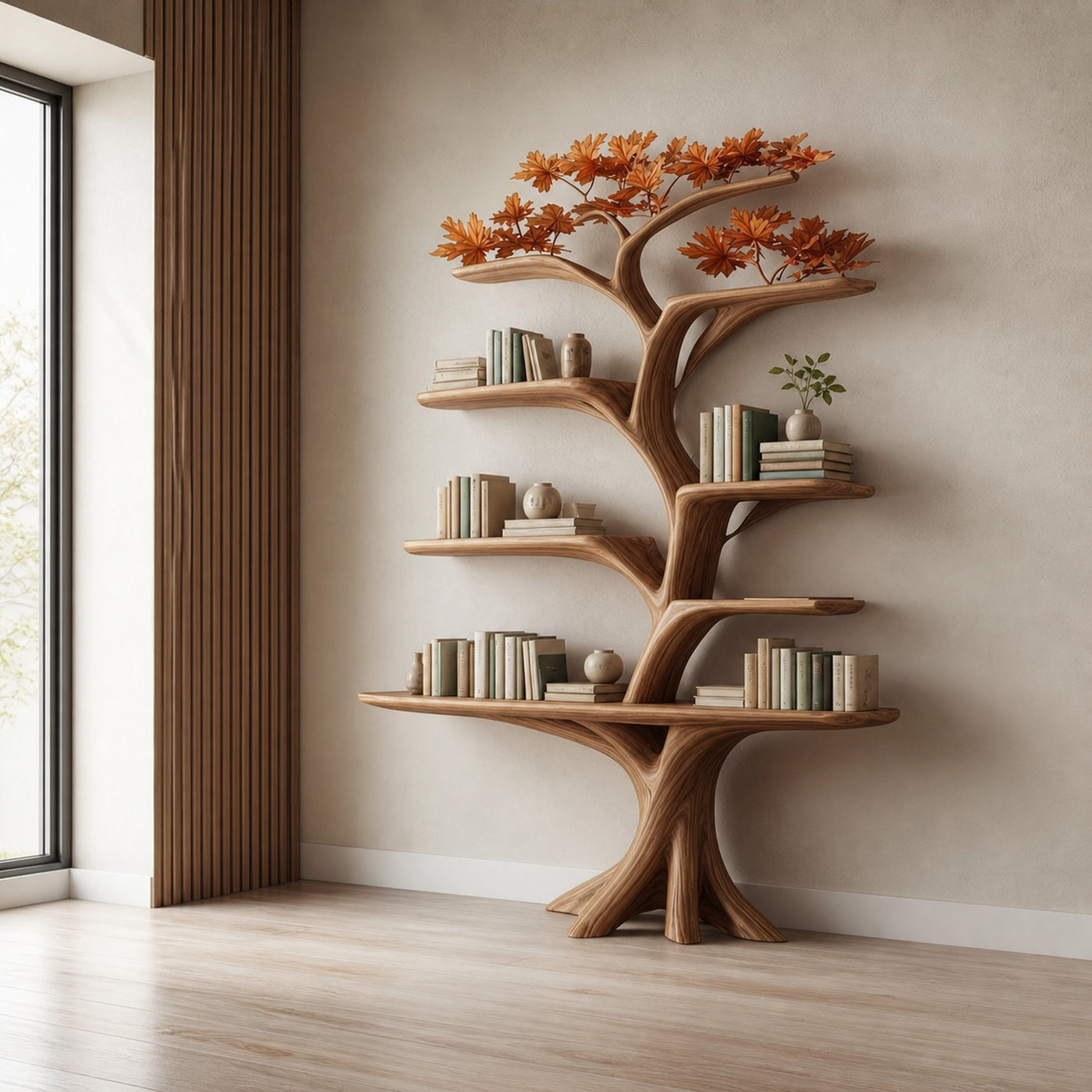 Rustic Tree Shelf Living Room Storage