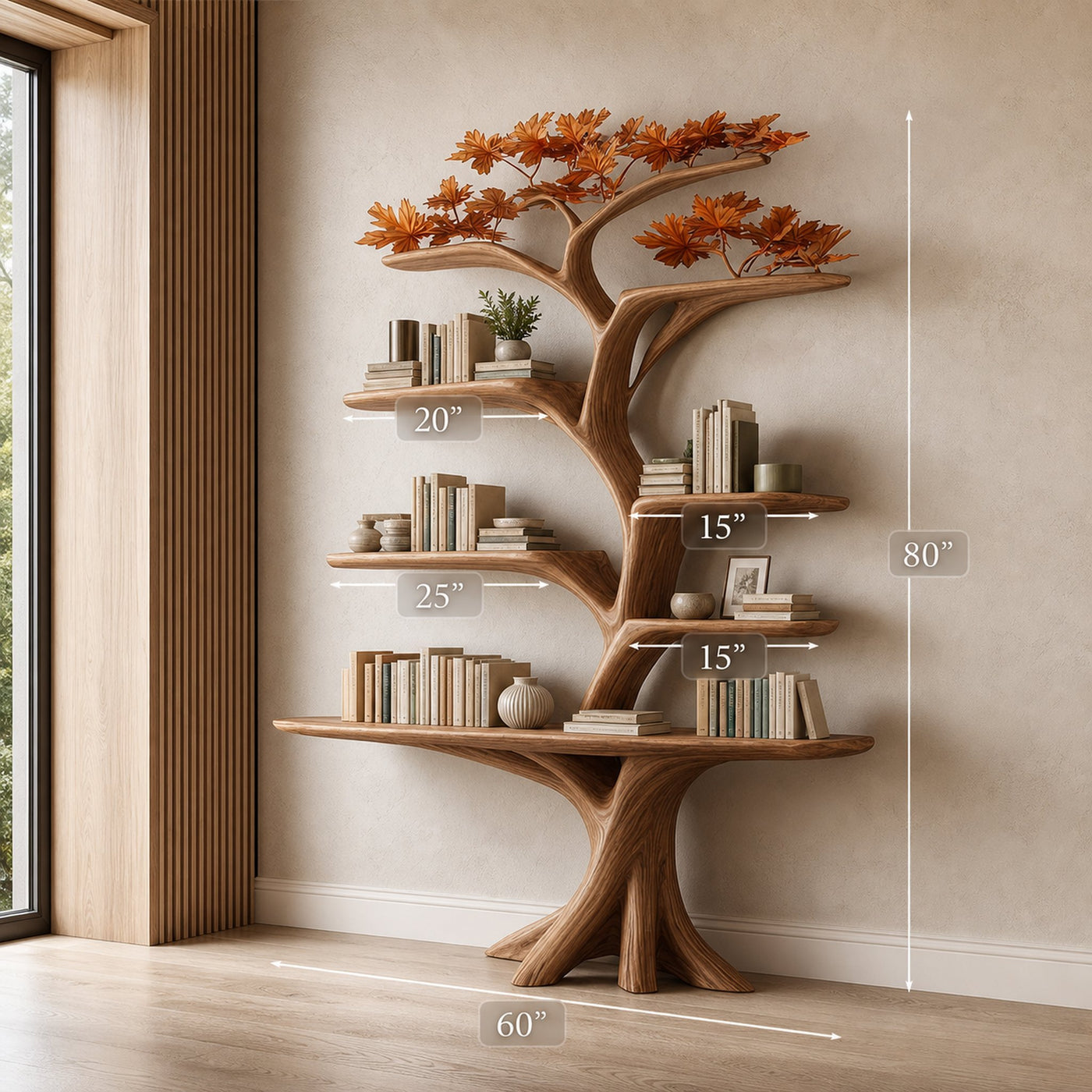 Rustic Tree Shelf Living Room Storage - product view 5