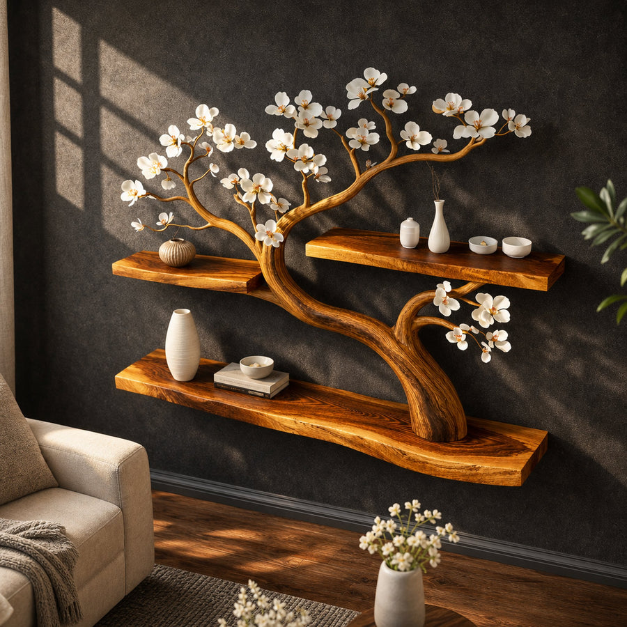 Rustic Tree Shelf Wall Decor Handmade For Entryway