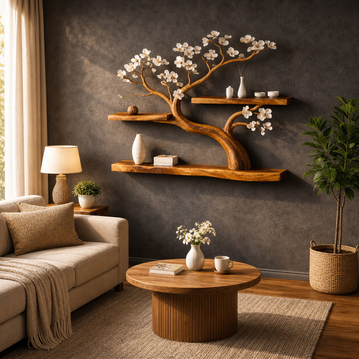 Rustic Tree Shelf Wall Decor Handmade For Entryway - product view 2