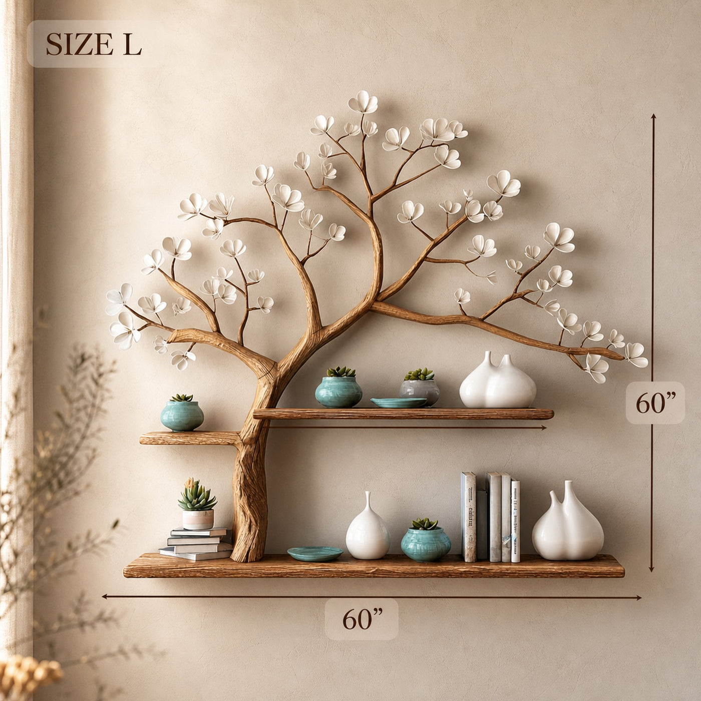 Rustic Tree Shelf Wall Living Room - product view 6