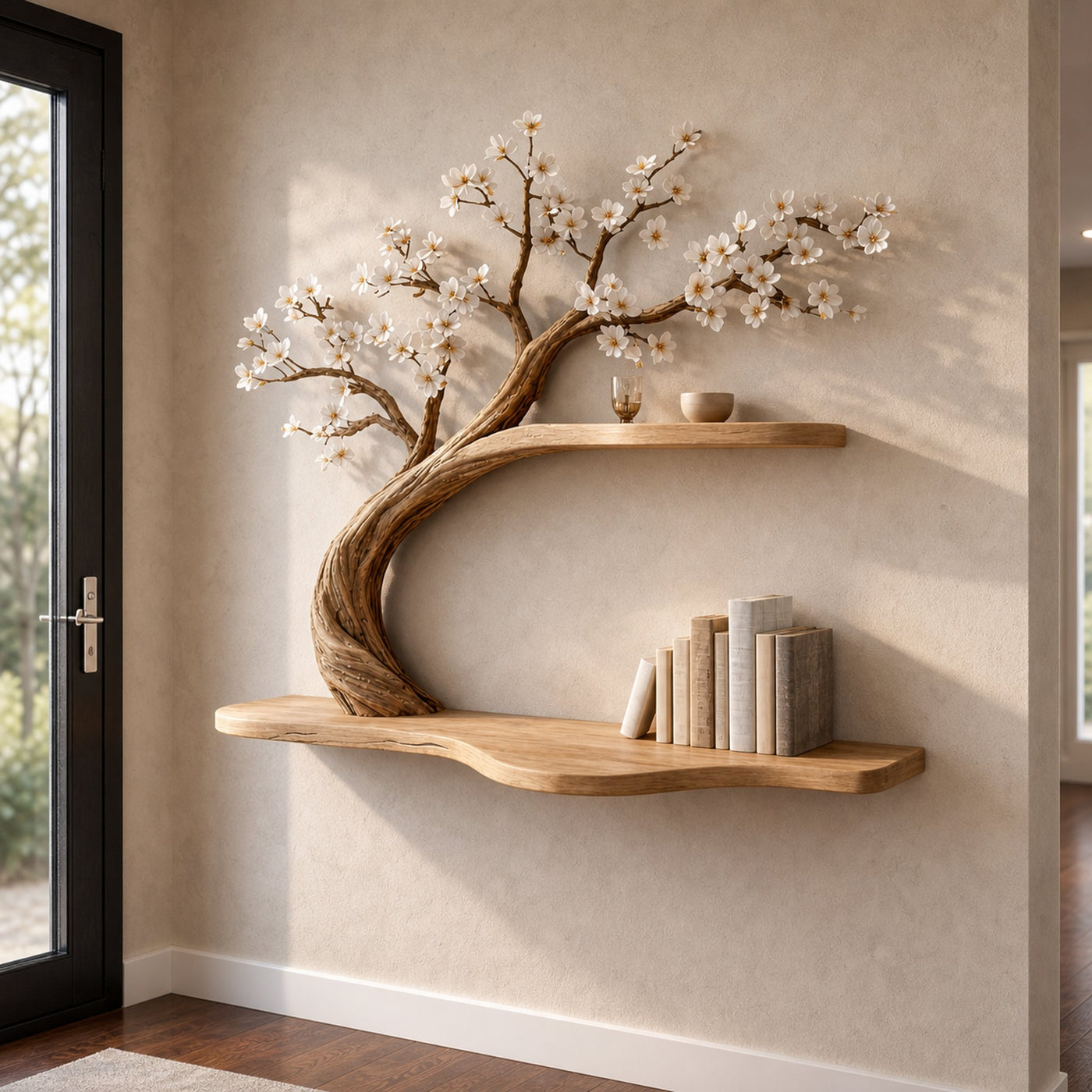 Rustic Tree Shelf Wall Mounted Bookcase For Living Room Decor