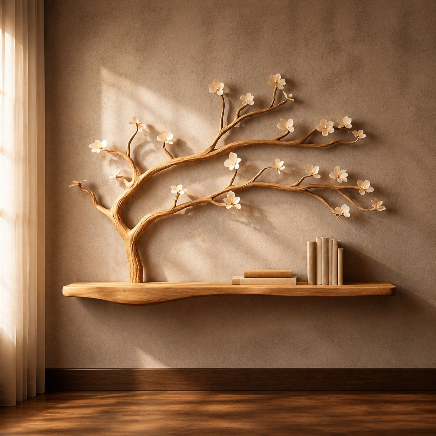 Rustic Tree Shelf Wall Mounted Bookcase For Living Room Decor