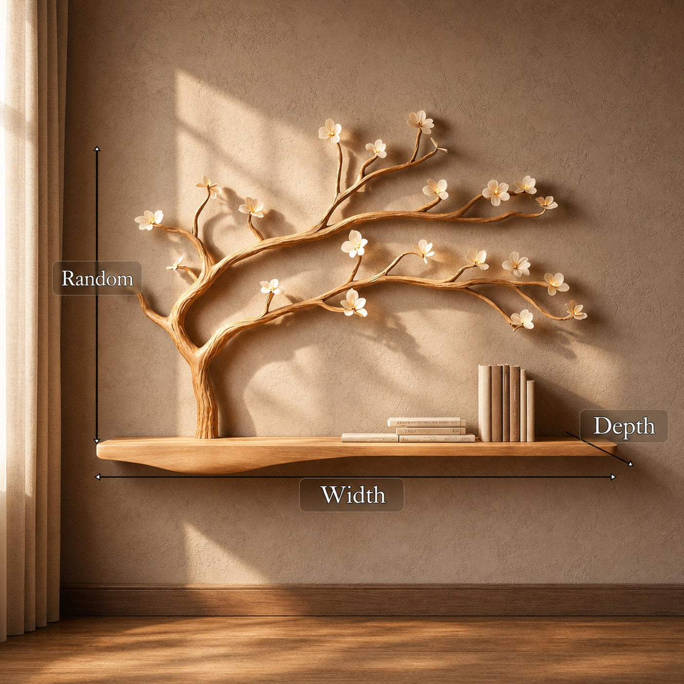 Rustic Tree Shelf Wall Mounted Bookcase For Living Room Decor - product view 4