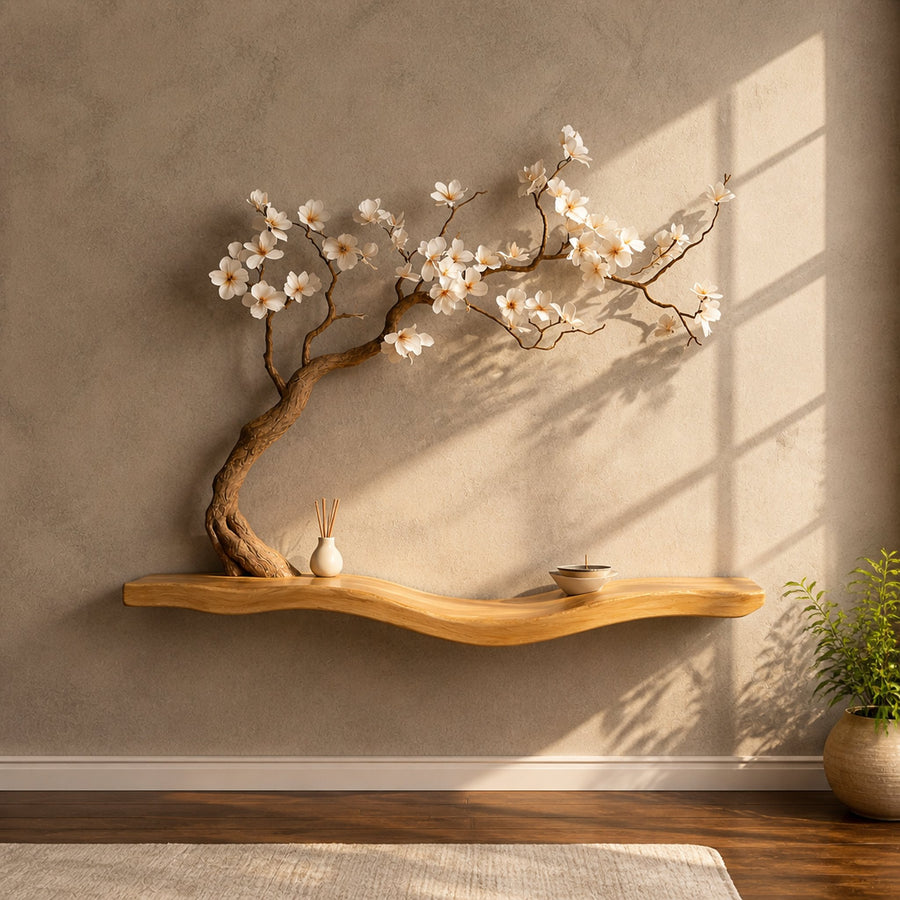 Rustic Tree Shelf Wall Mounted Bookcase For Reading Nook
