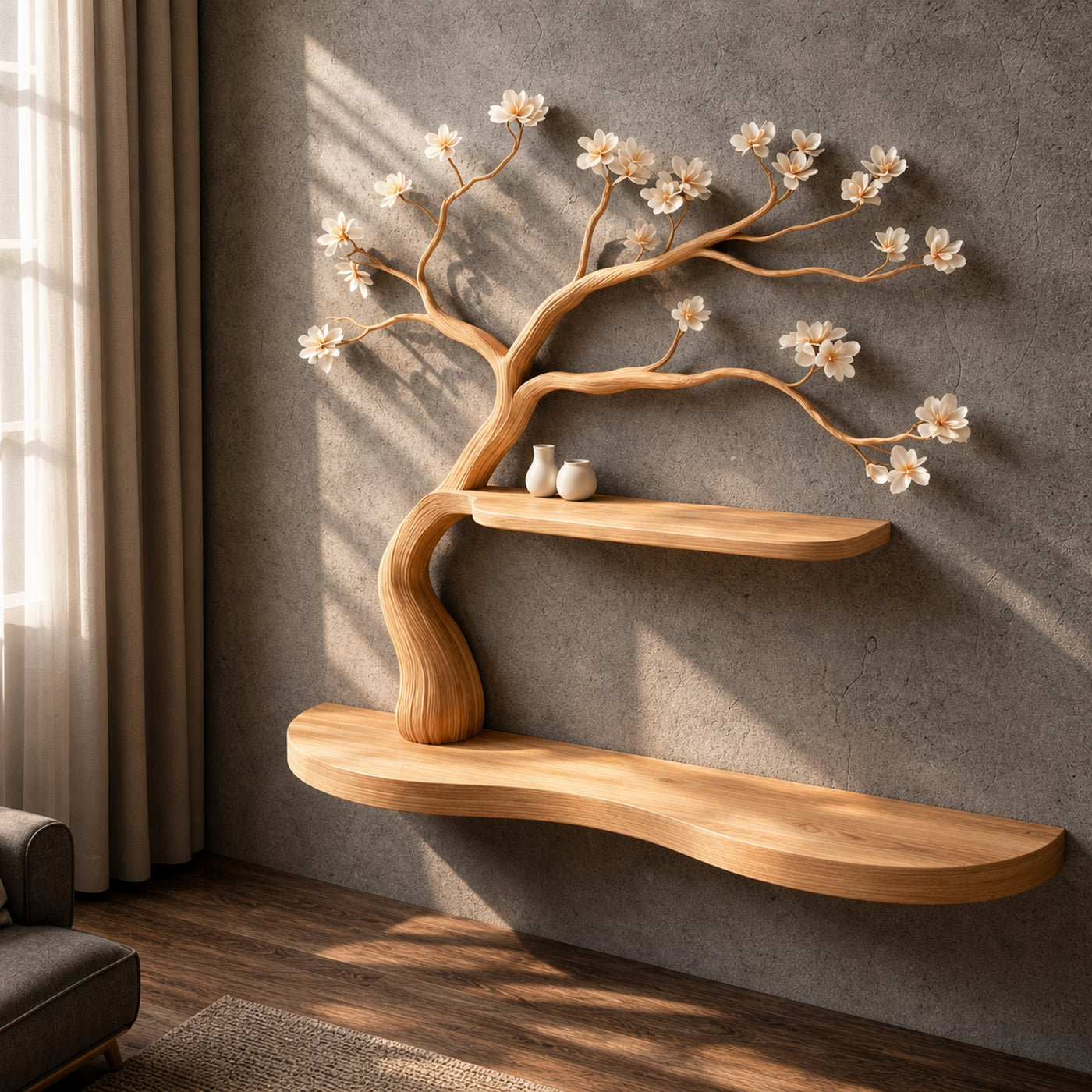 Rustic Tree Shelf Wall Mounted For Bathroom Vanity Decor
