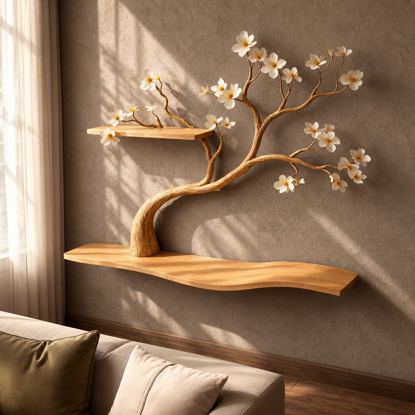 Rustic Tree Shelf Wall Mounted For Living Room And Cat Space