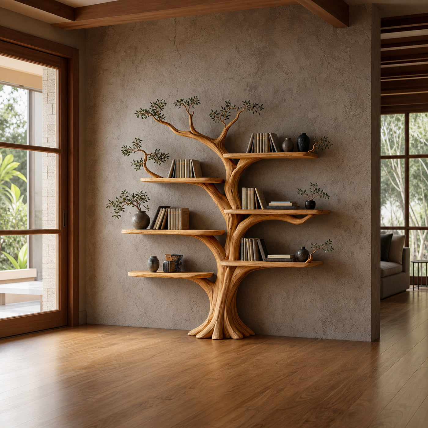 Rustic Tree Style Bookshelf Modern Interior - product view 2