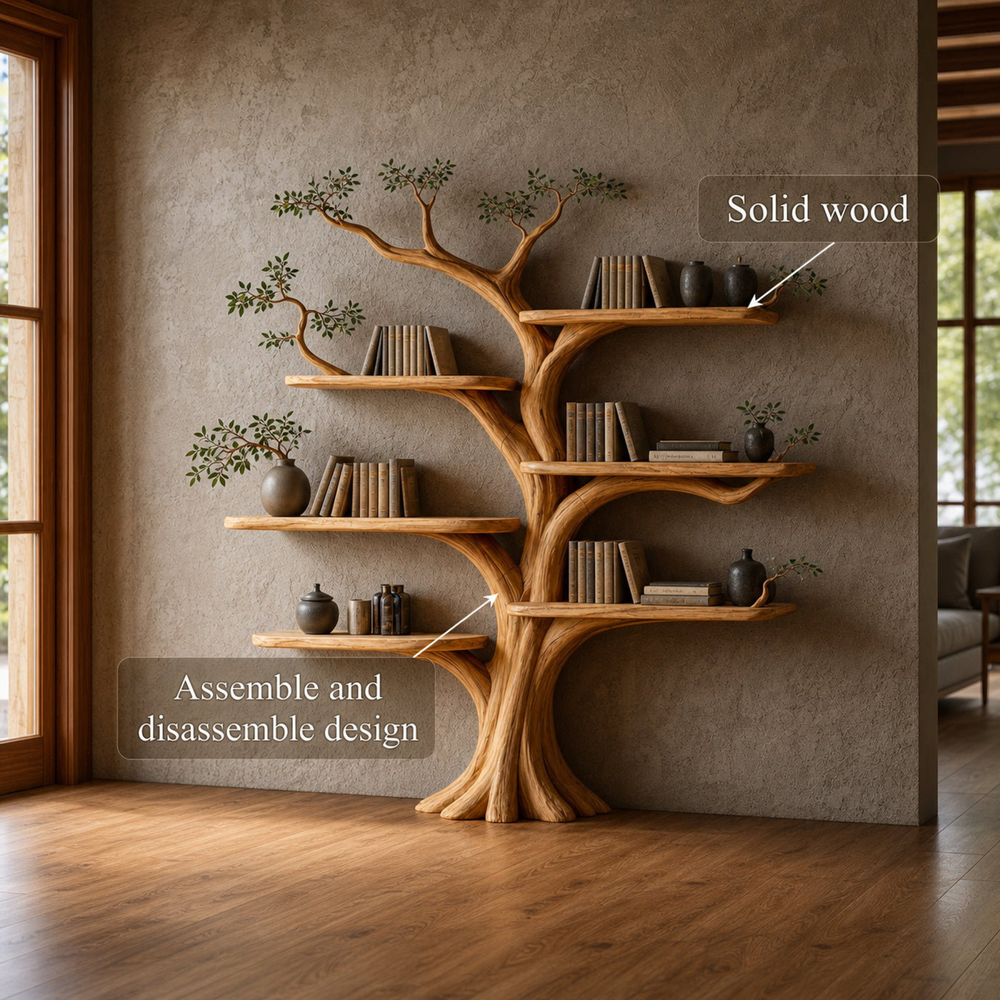 Rustic Tree Style Bookshelf Modern Interior - product view 3