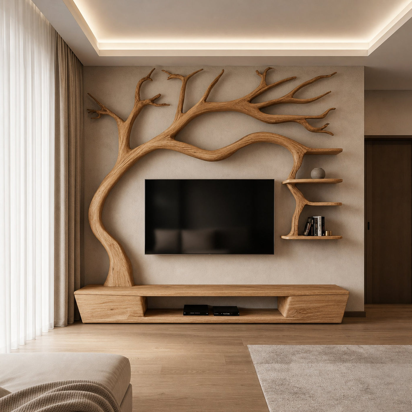 Rustic Tree TV Cabinet Living Room Bedroom Wall Unit