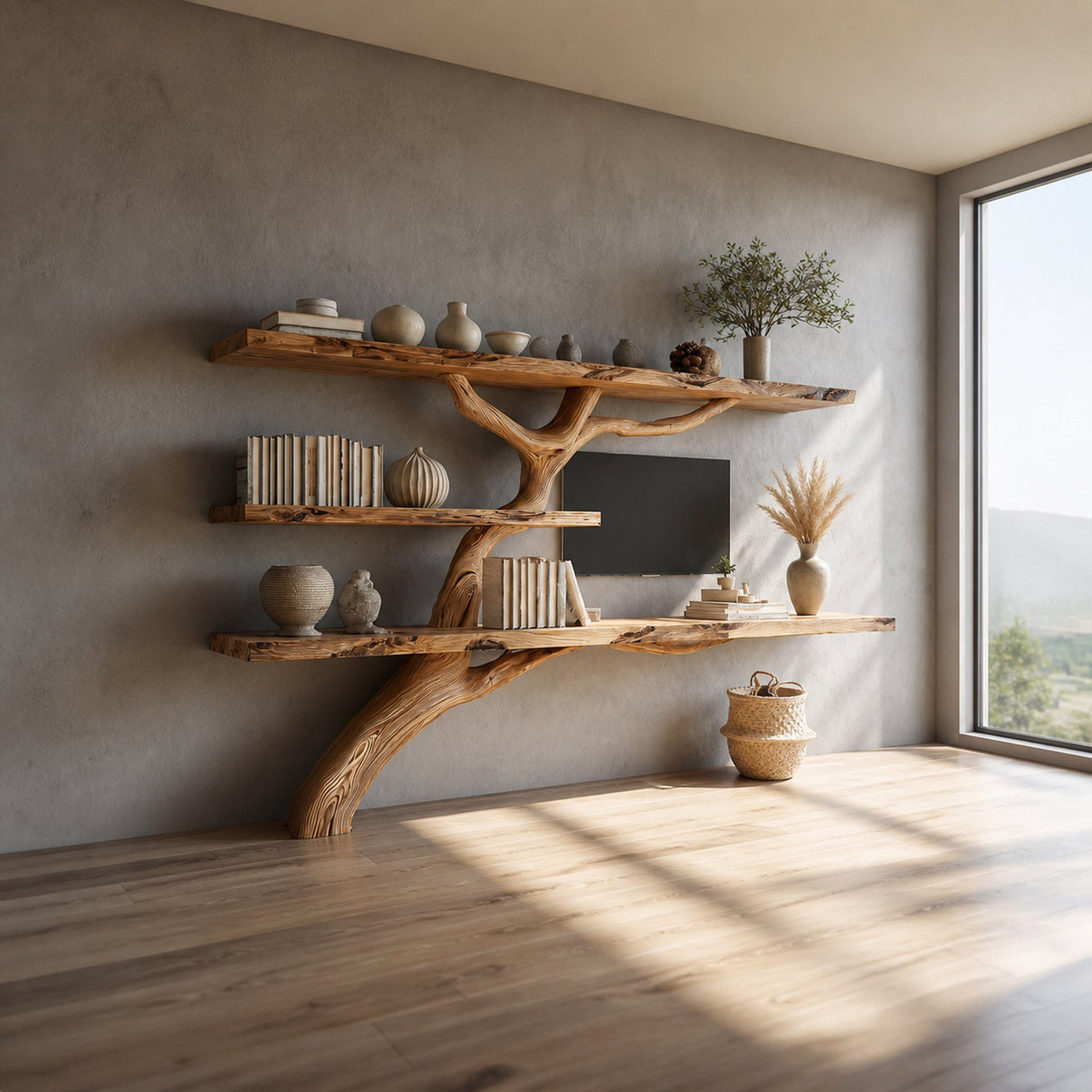 Rustic Tree TV Console Living Room Bedroom Wall Display - product view 2