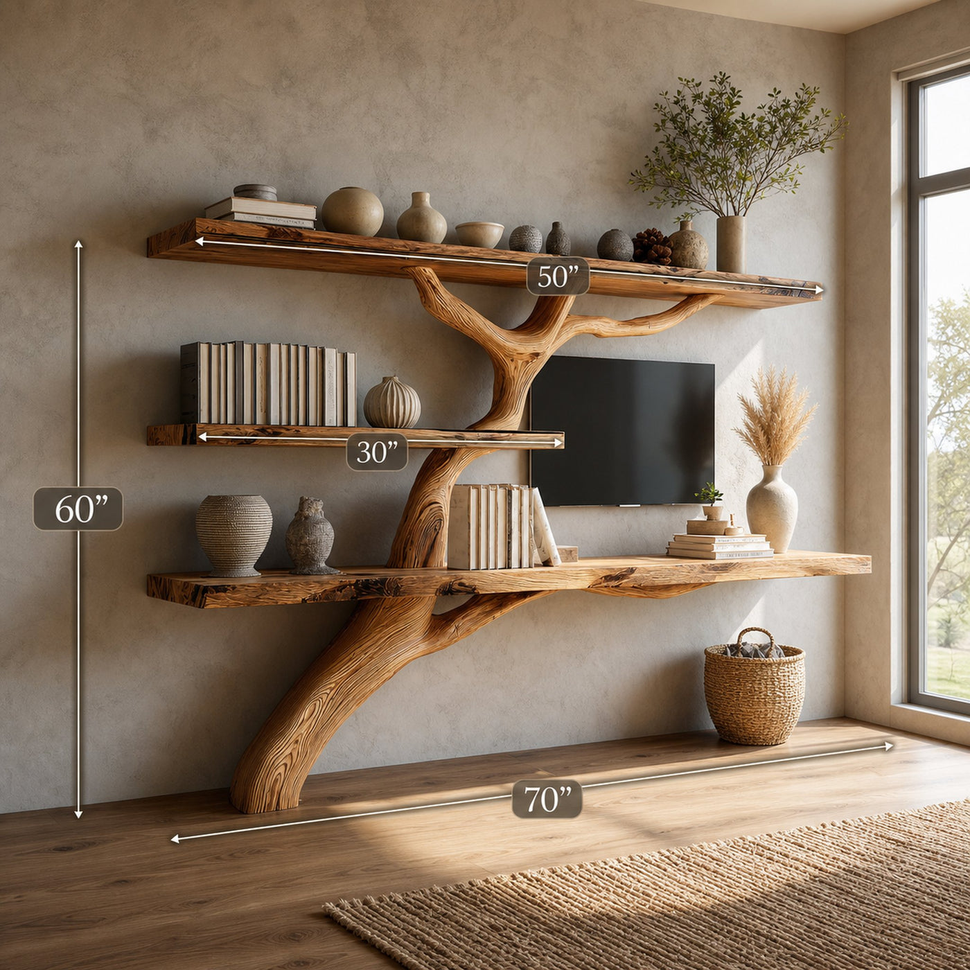 Rustic Tree TV Console Living Room Bedroom Wall Display - product view 5