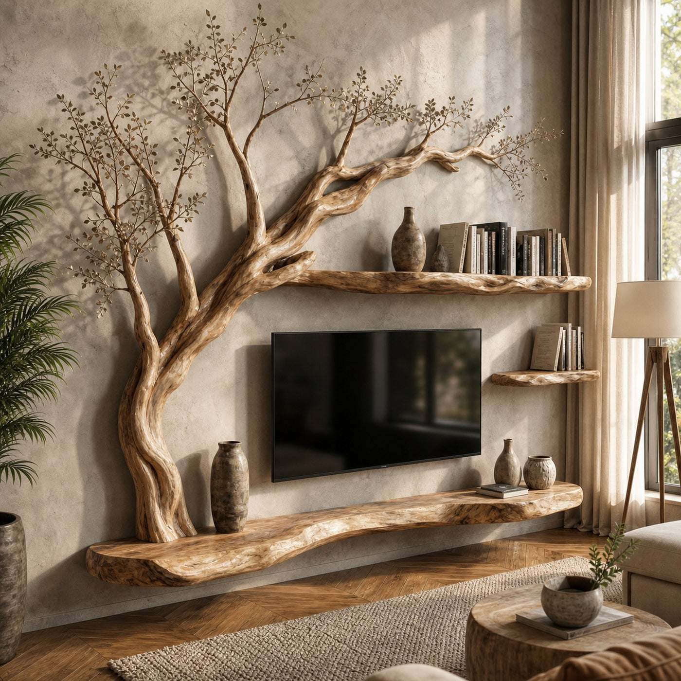 Rustic Tree TV Wall Shelf For Living Room And Lounge - product view 6