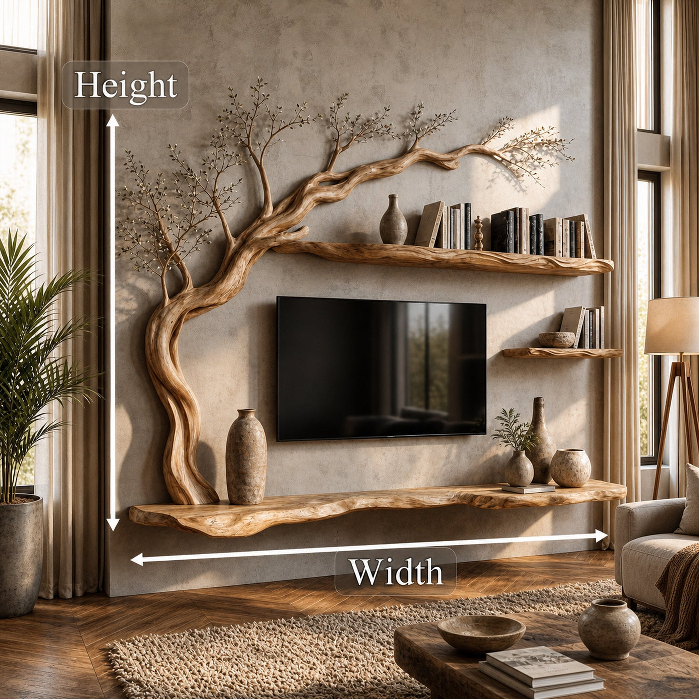 Rustic Tree TV Wall Shelf For Living Room And Lounge - product view 7