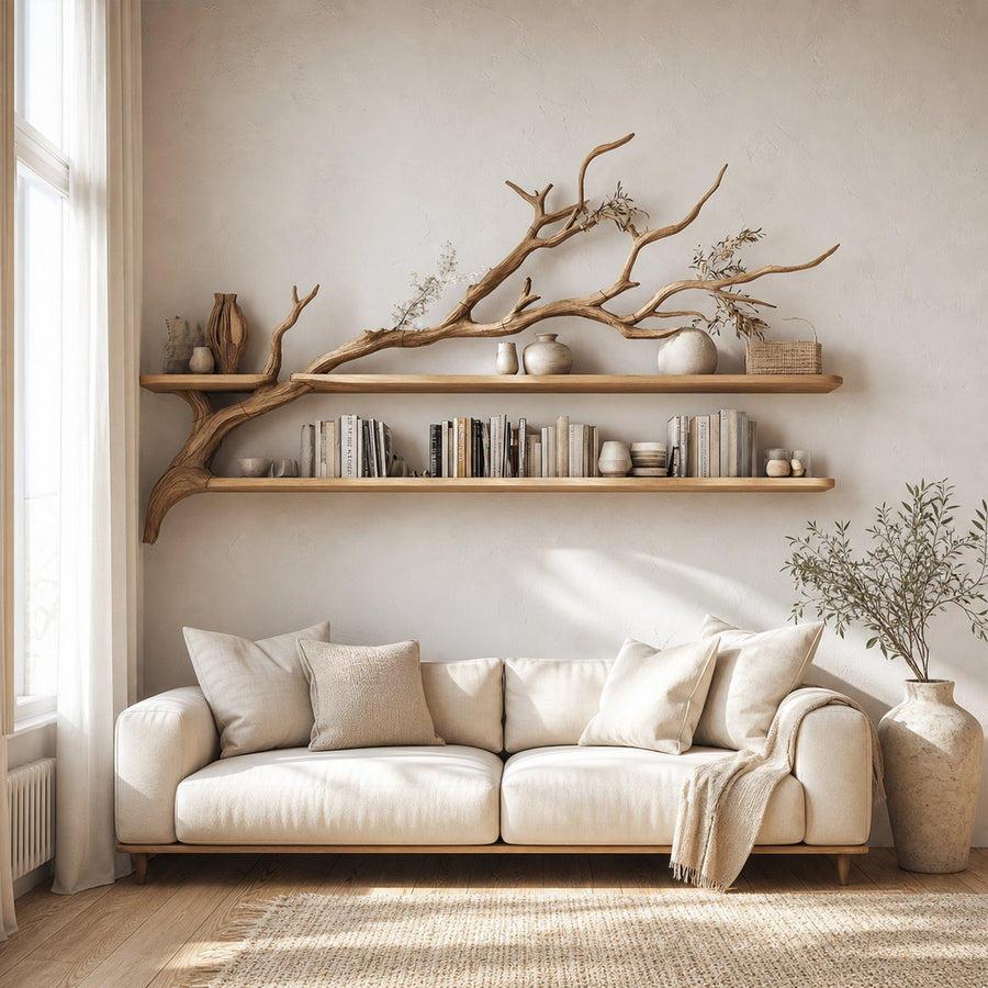 Rustic Tree Wall Art Shelf Modern Living Room