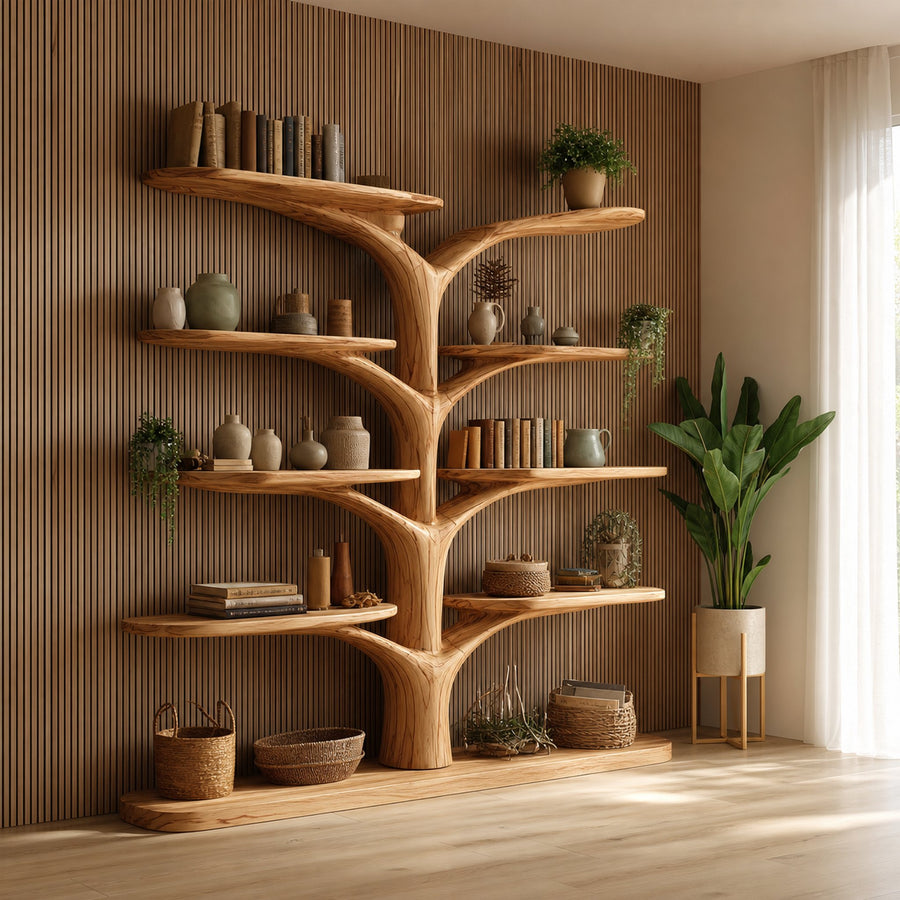 Rustic Tree Wall Bookshelf Living Bedroom