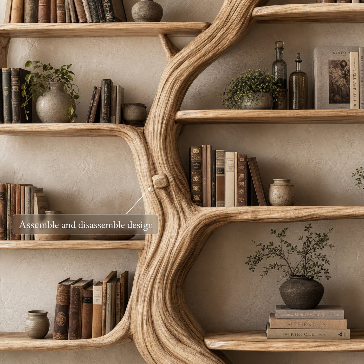 Rustic Tree Wall Bookshelf Living Room - product view 3