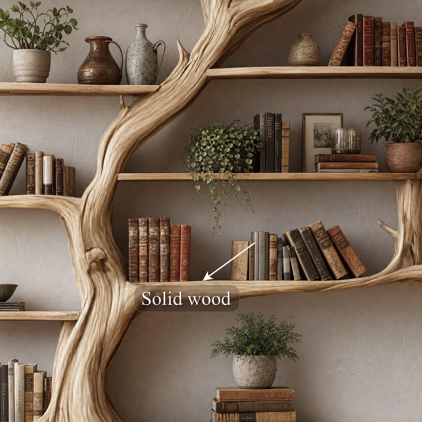 Rustic Tree Wall Bookshelf Living Room - product view 4