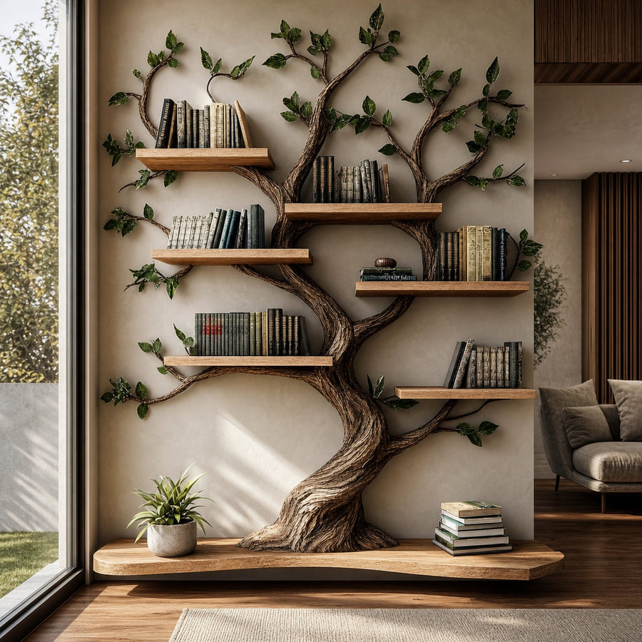 Rustic Tree Wall Bookshelf Modern Natural Living