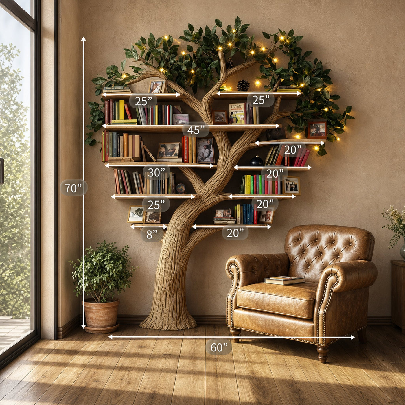 Rustic Tree Wall Bookshelf Warm Reading Corner - product view 4