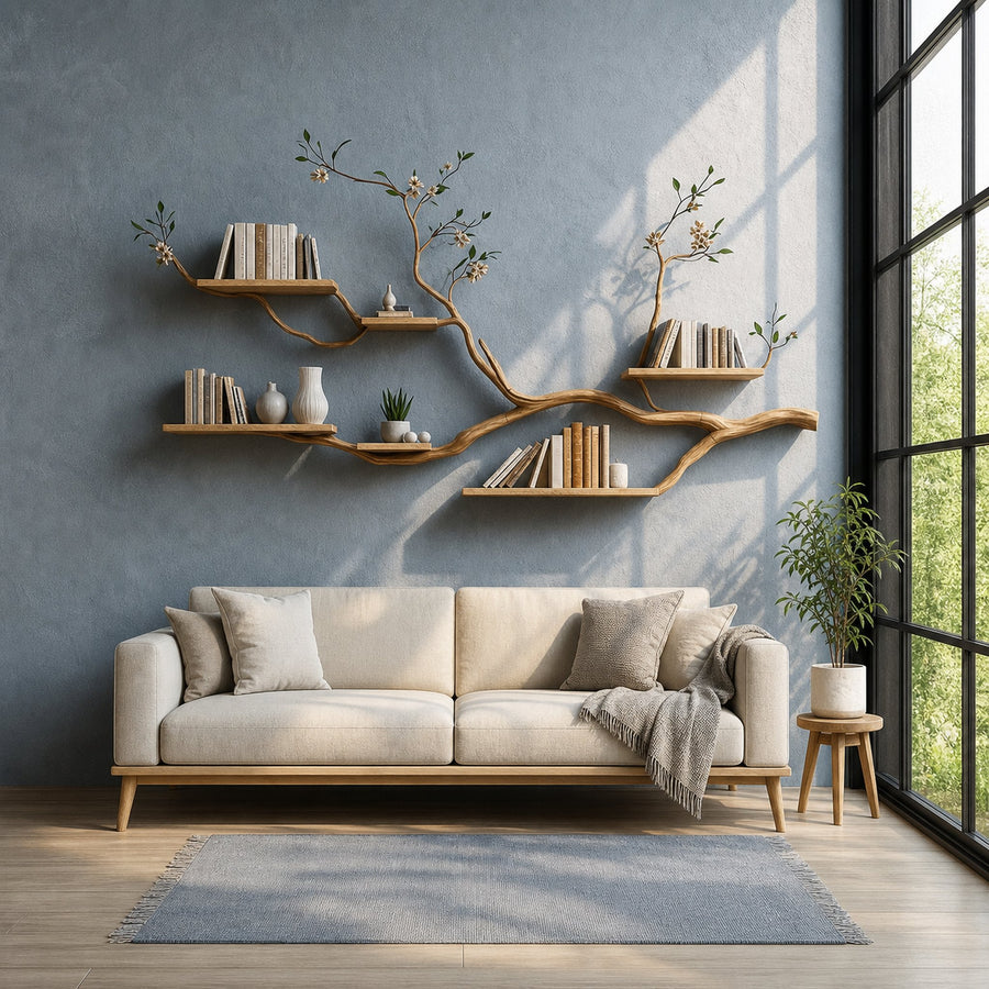 Rustic Tree Wall Display Shelf Natural Cozy Home