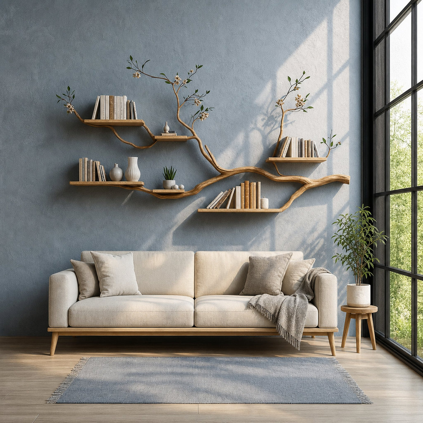 Rustic Tree Wall Display Shelf Natural Cozy Home