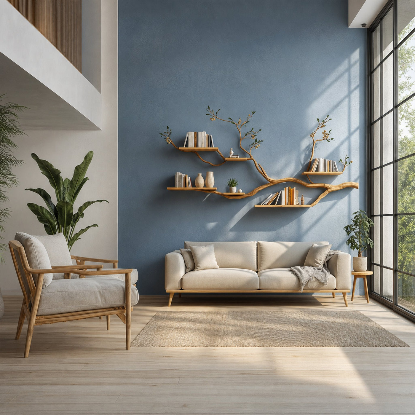Rustic Tree Wall Display Shelf Natural Cozy Home - product view 2