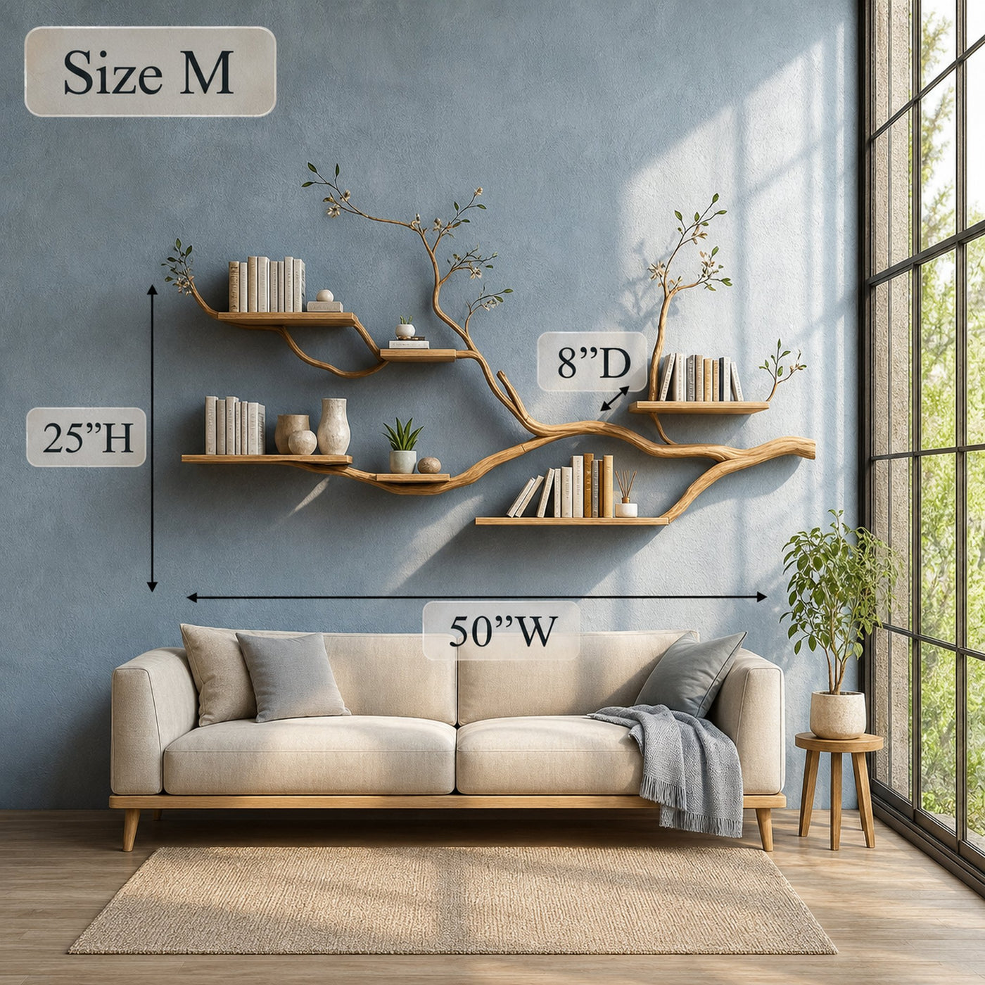 Rustic Tree Wall Display Shelf Natural Cozy Home - product view 5