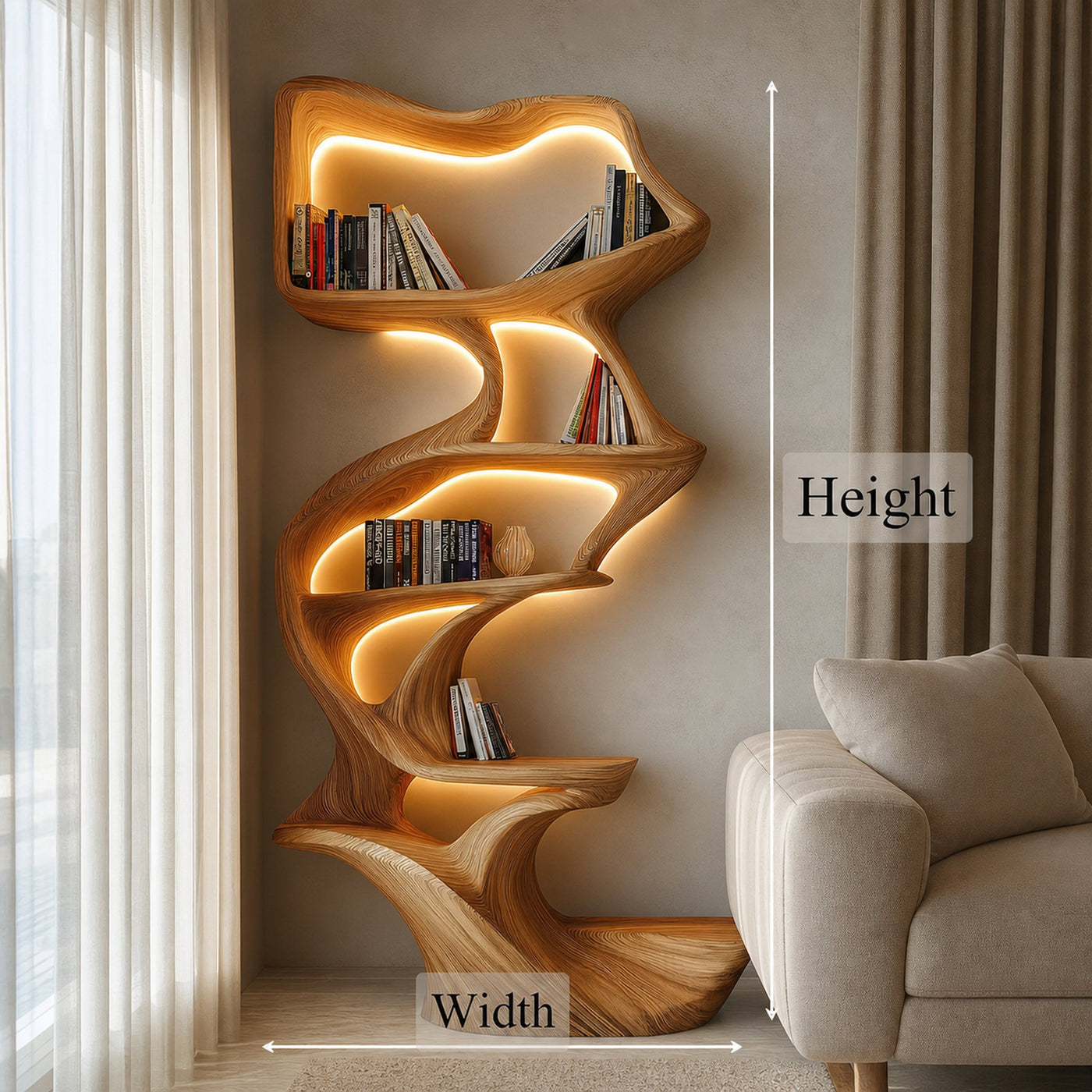 Rustic Tree Wall Mounted Bookshelf Solid Wood Live Edge Modern Gift - product view 6