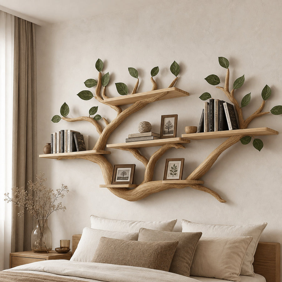 Rustic Tree Wall Shelf Artistic Bedroom Living