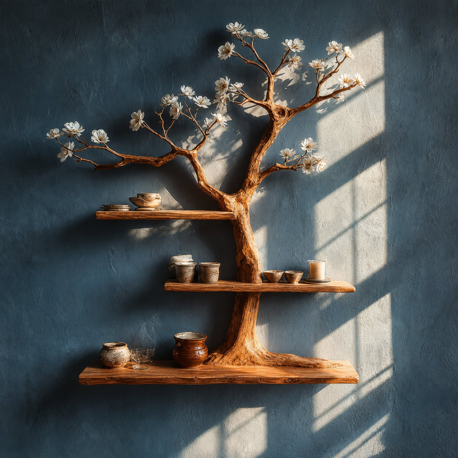 Rustic Tree Wall Shelf Artistic Bedroom Or Living Room