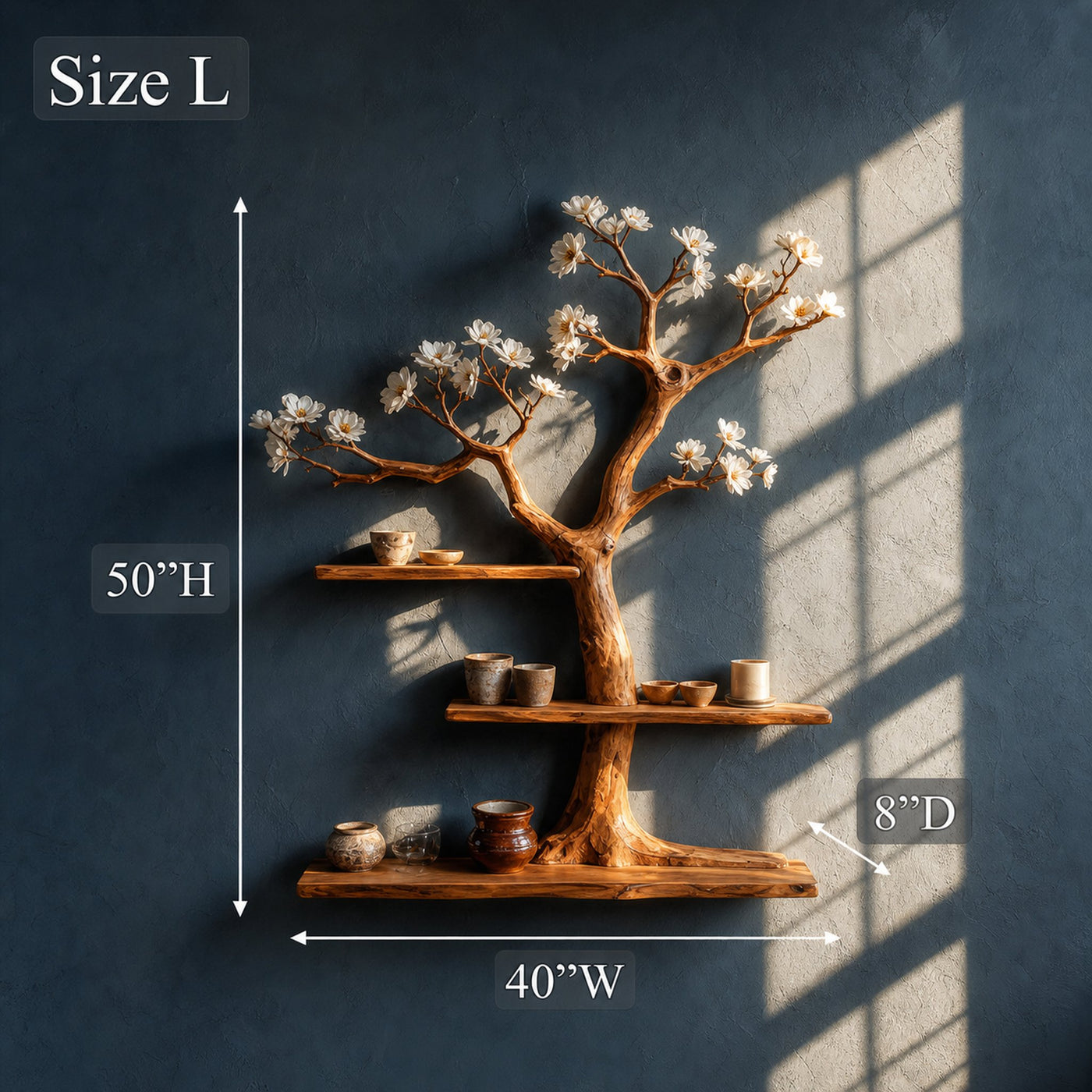 Rustic Tree Wall Shelf Artistic Bedroom Or Living Room - product view 6
