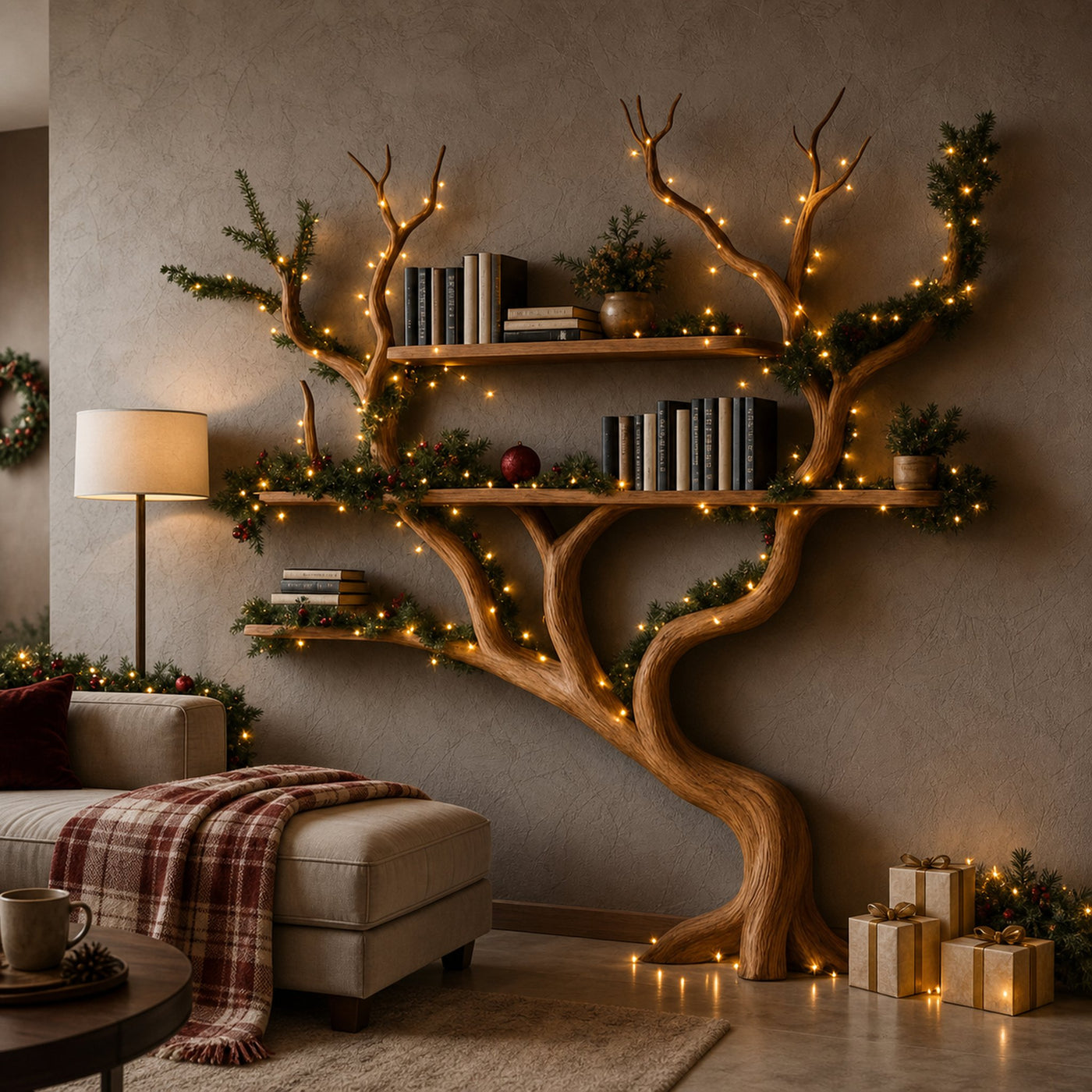Rustic Tree Wall Shelf Bedroom Christmas Holiday