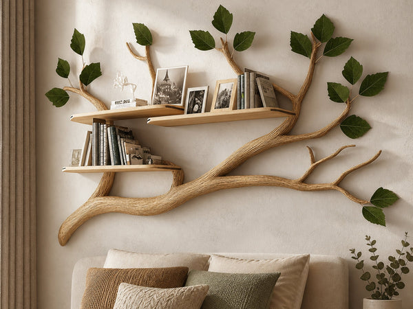 Rustic Tree Wall Shelf Boho Modern Bedroom Entryway