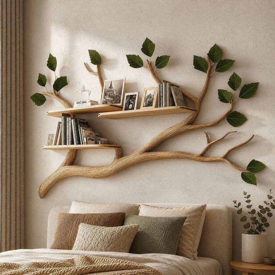 Rustic Tree Wall Shelf Boho Modern Bedroom Entryway