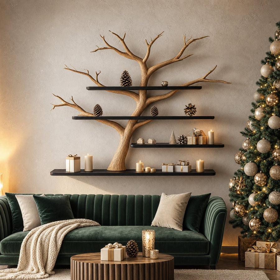 Rustic Tree Wall Shelf Christmas Accent Home