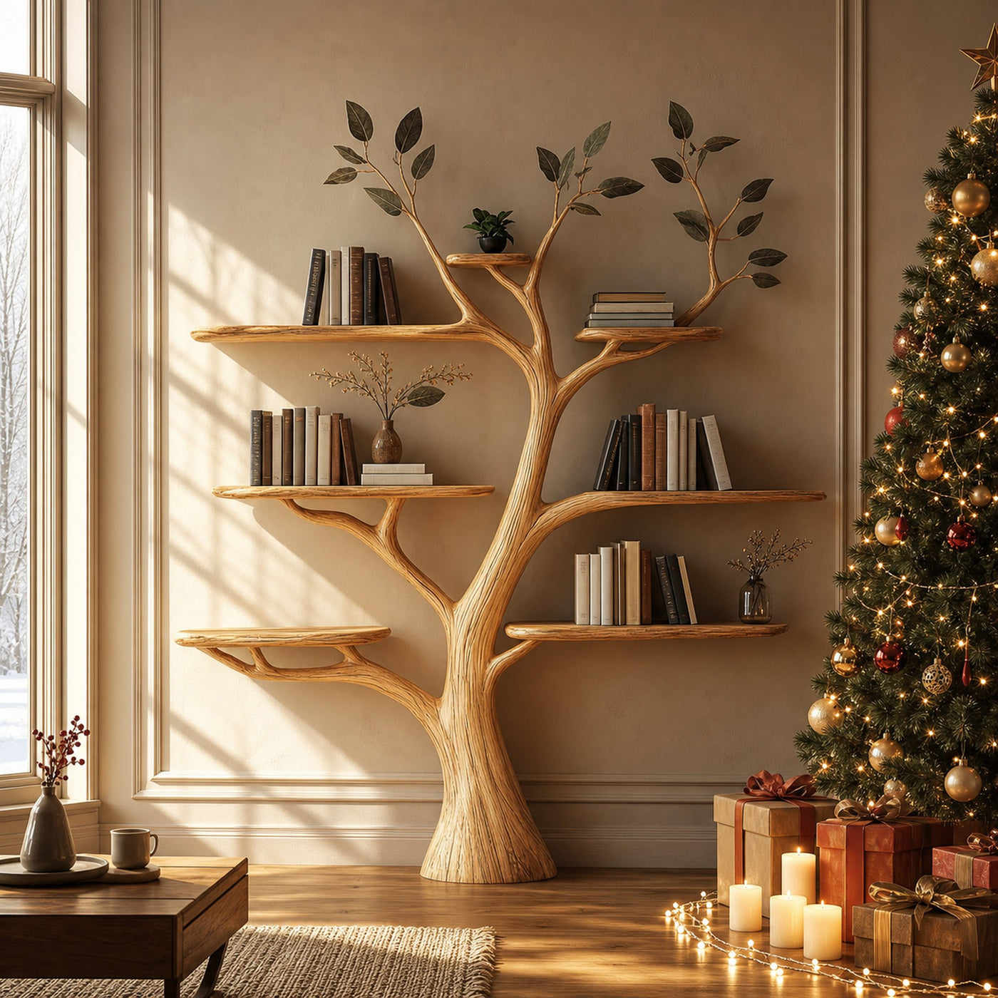 Rustic Tree Wall Shelf Christmas Decoration Bedroom