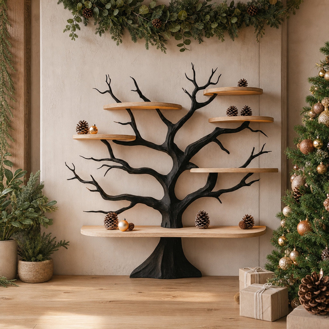 Rustic Tree Wall Shelf Christmas Living Room Or Bedroom