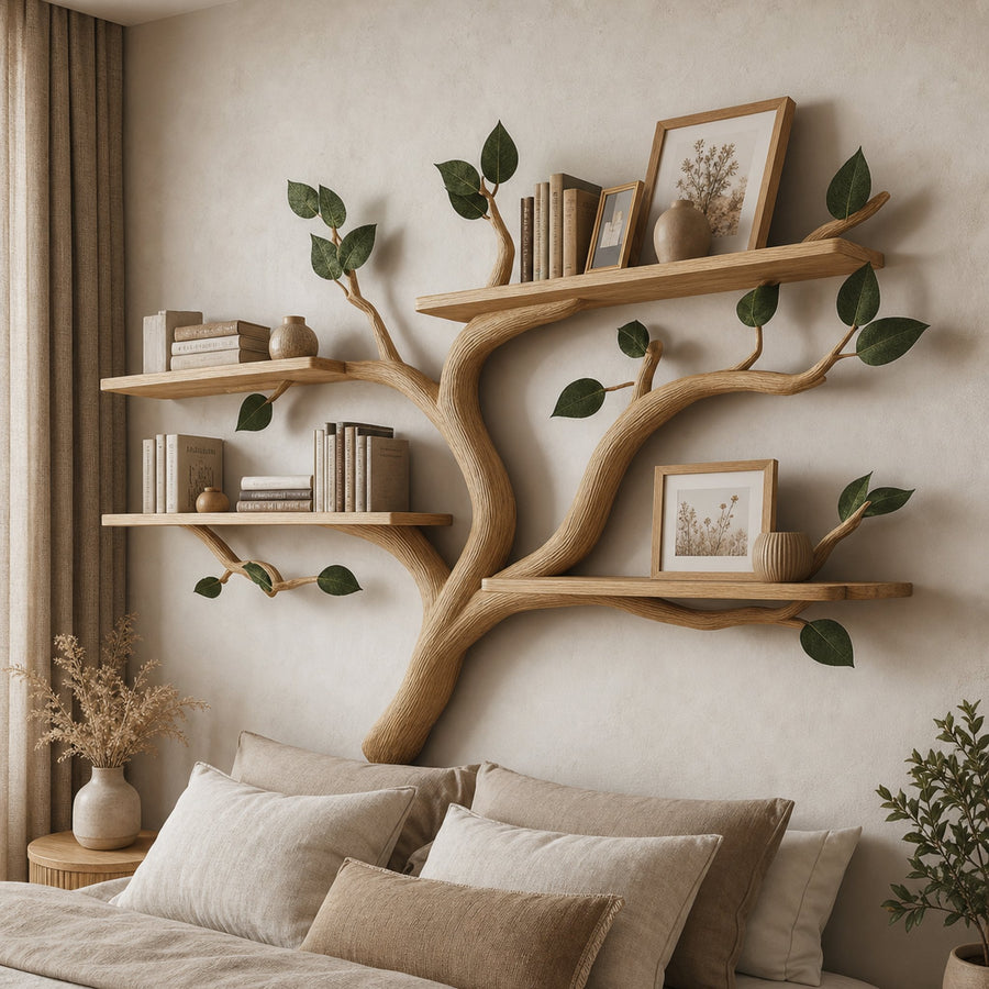 Rustic Tree Wall Shelf Contemporary Bedroom Entryway