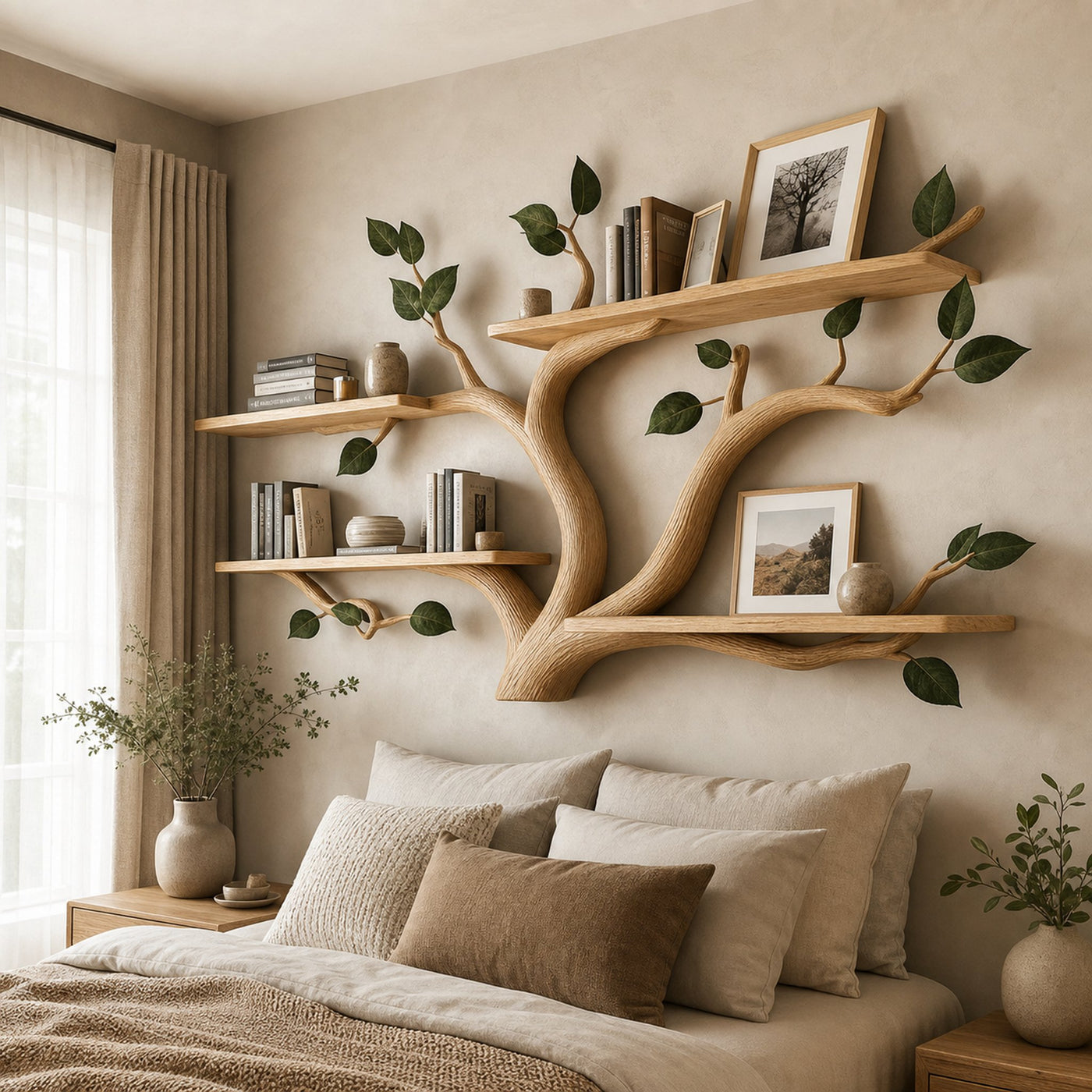 Rustic Tree Wall Shelf Contemporary Bedroom Entryway - product view 2