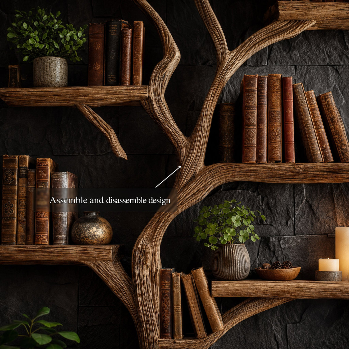 Rustic Tree Wall Shelf Family Room - product view 3