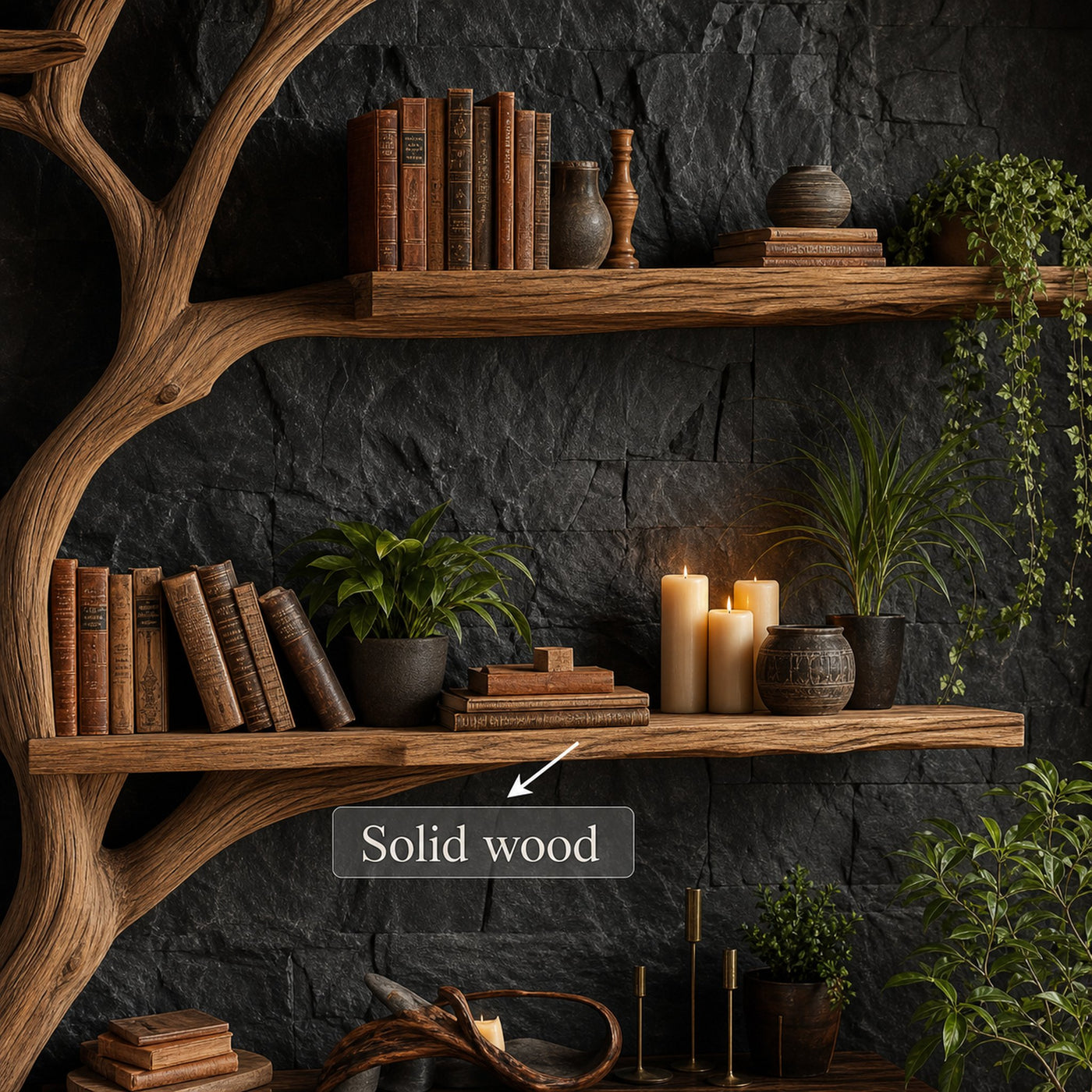 Rustic Tree Wall Shelf Family Room - product view 4