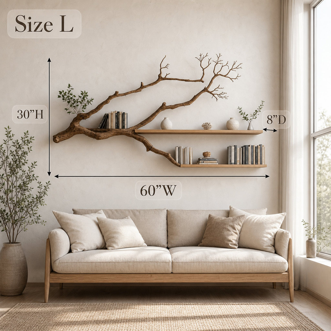 Rustic Tree Wall Shelf For Modern Bedroom Decor - product view 6