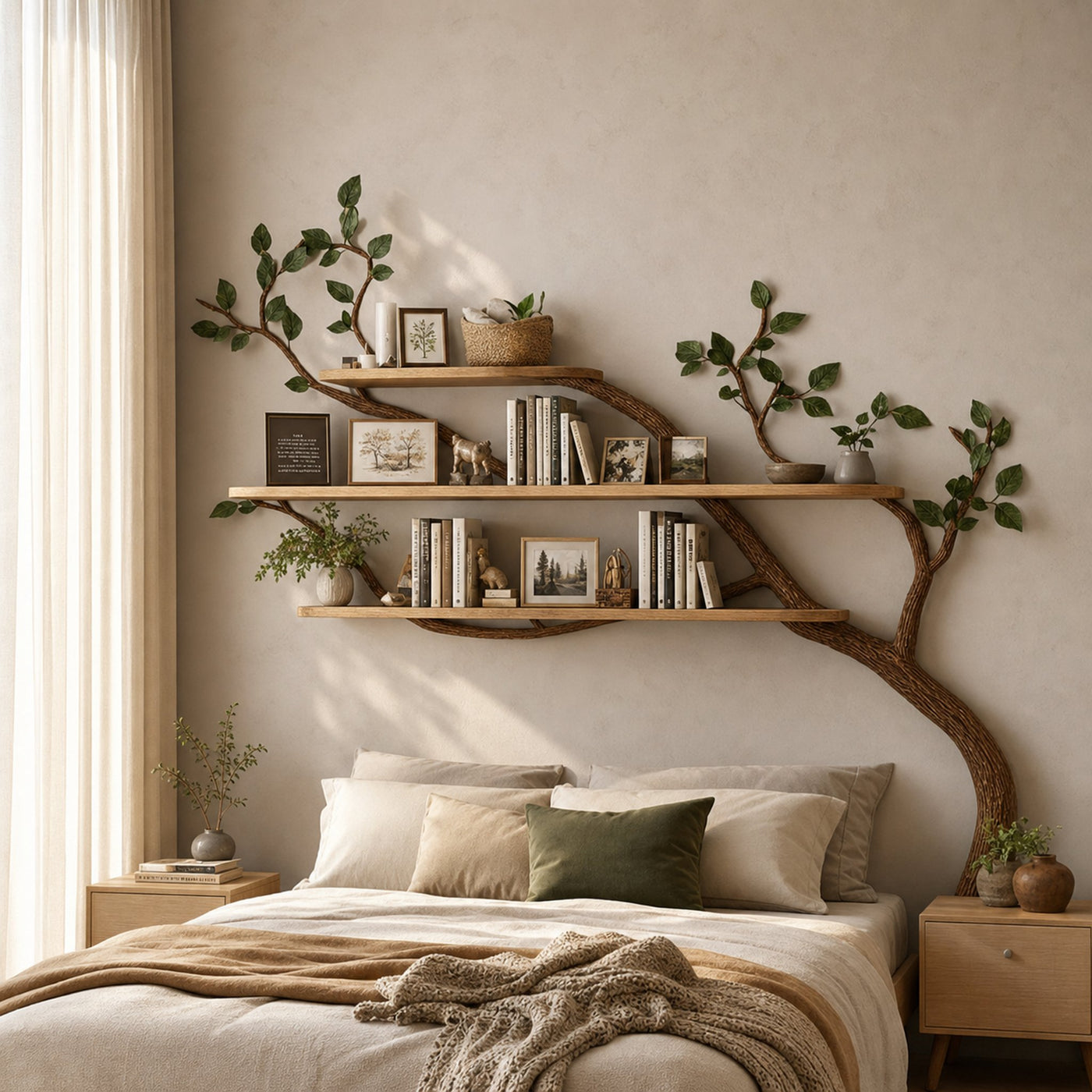 Rustic Tree Wall Shelf For Modern Bedroom Decor - product view 2