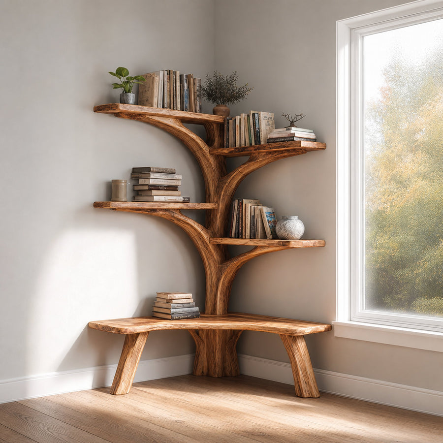 Rustic Tree Wall Shelf Living Room