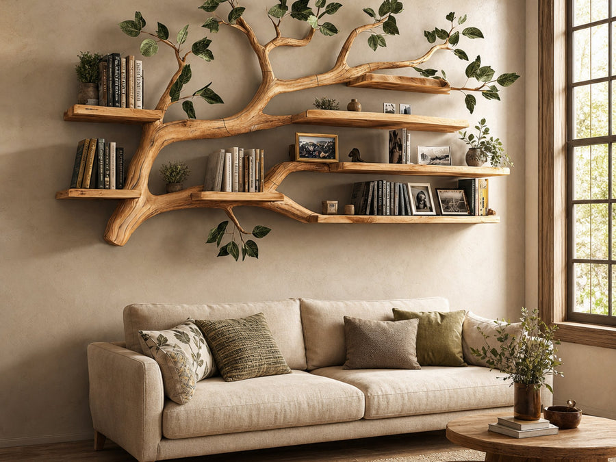 Bough Shorebird Solid Wood Wall Shelf with Branch Shelves