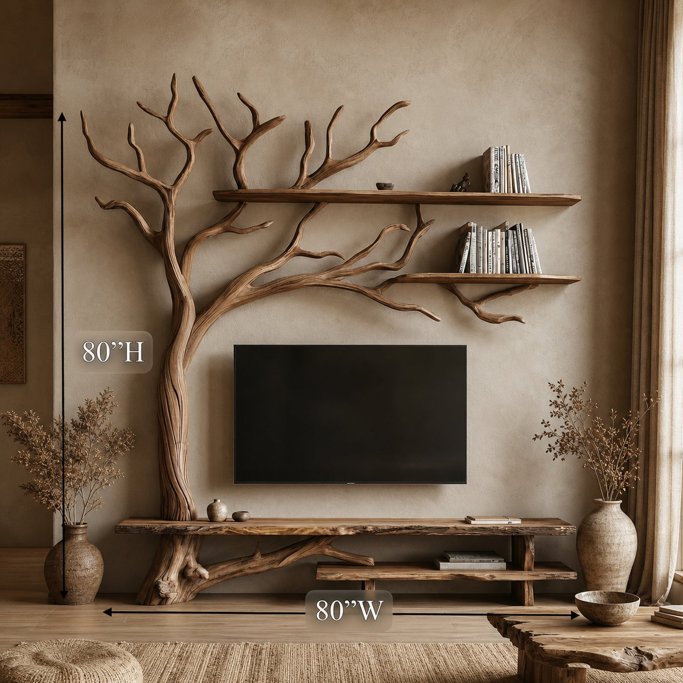 Rustic Tree Wall TV Stand System For Living Room And Media Space - product view 8