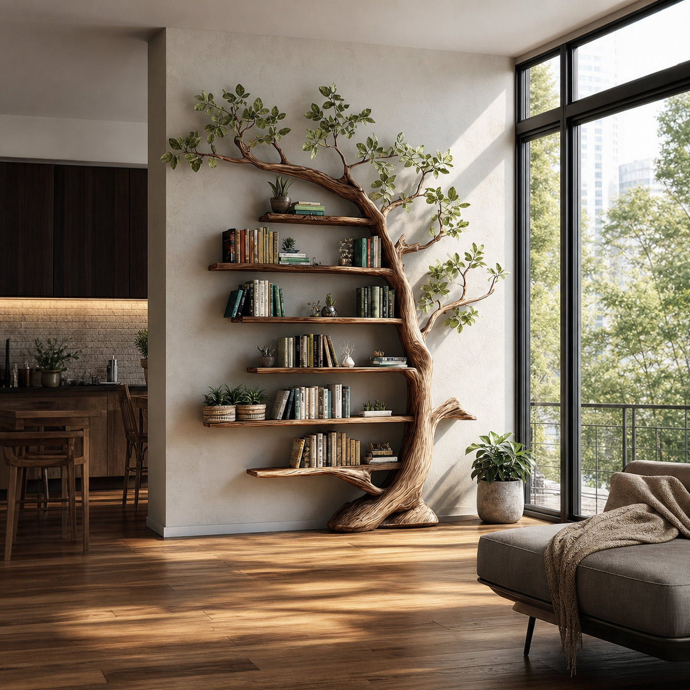 Rustic Tree Wall Unit Living Room Dining Room Artistic Decor - product view 2