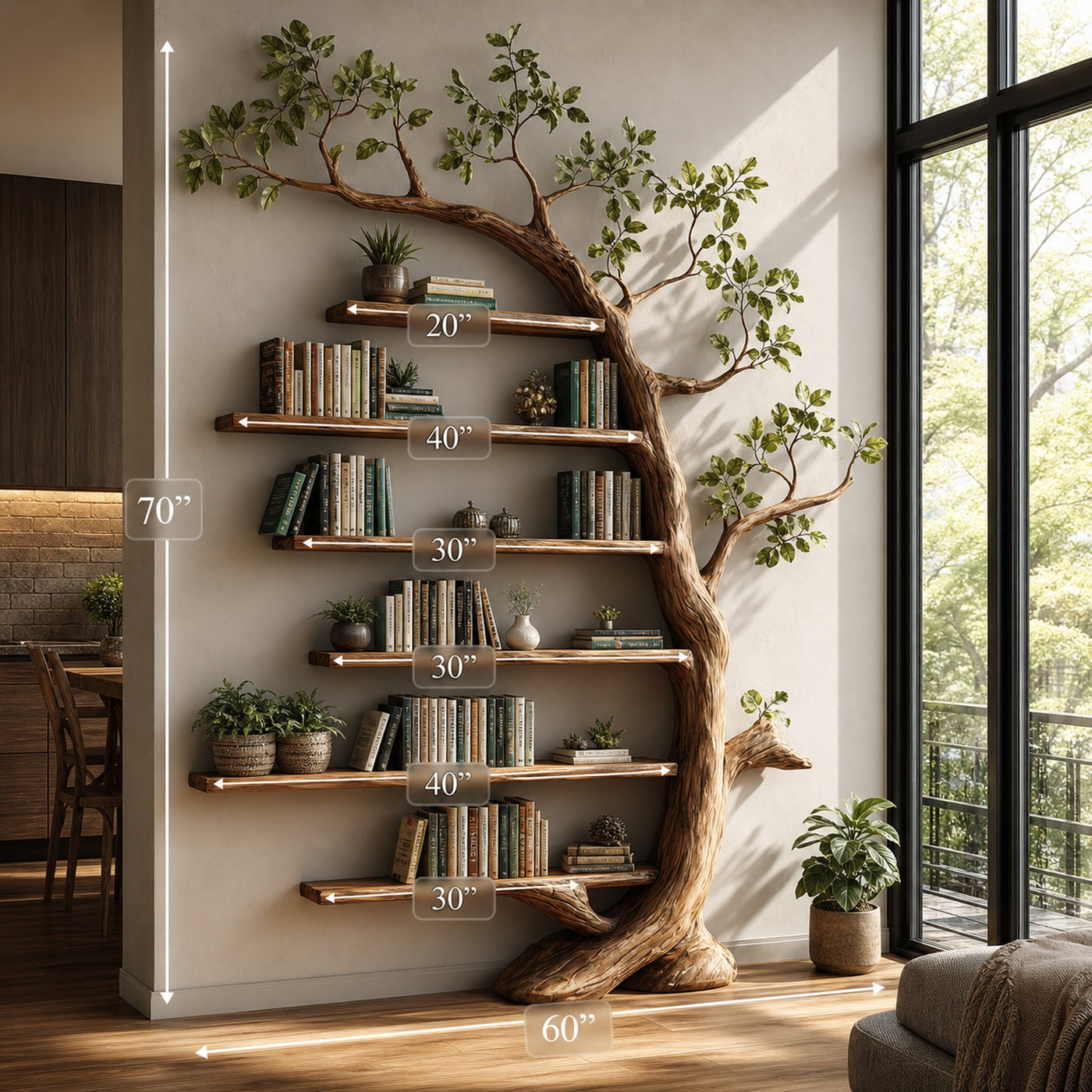 Rustic Tree Wall Unit Living Room Dining Room Artistic Decor - product view 5